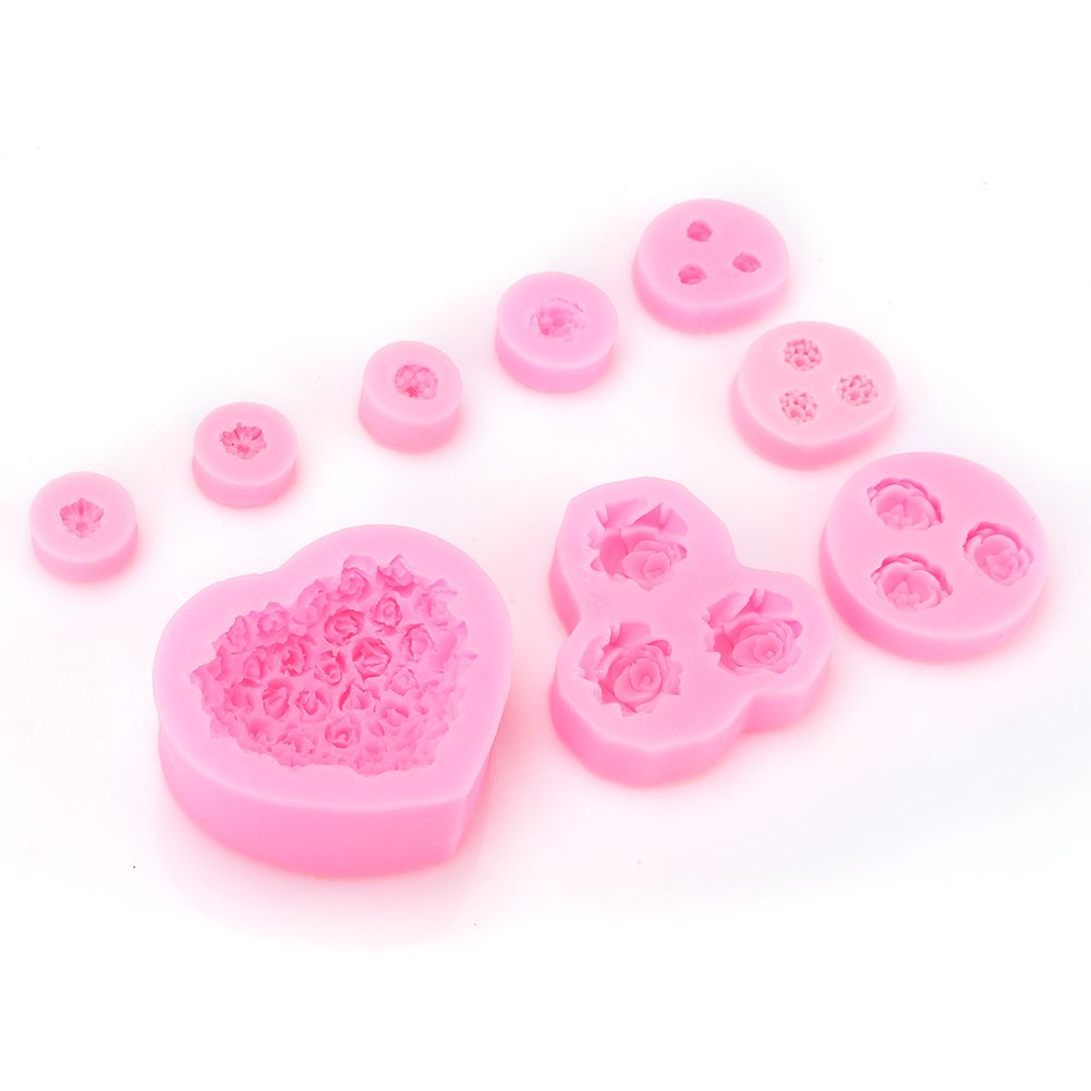9Pcs Unique Heart Rose Shape Silicone Baking Chocolate Cake Mold DIY Baking view 4