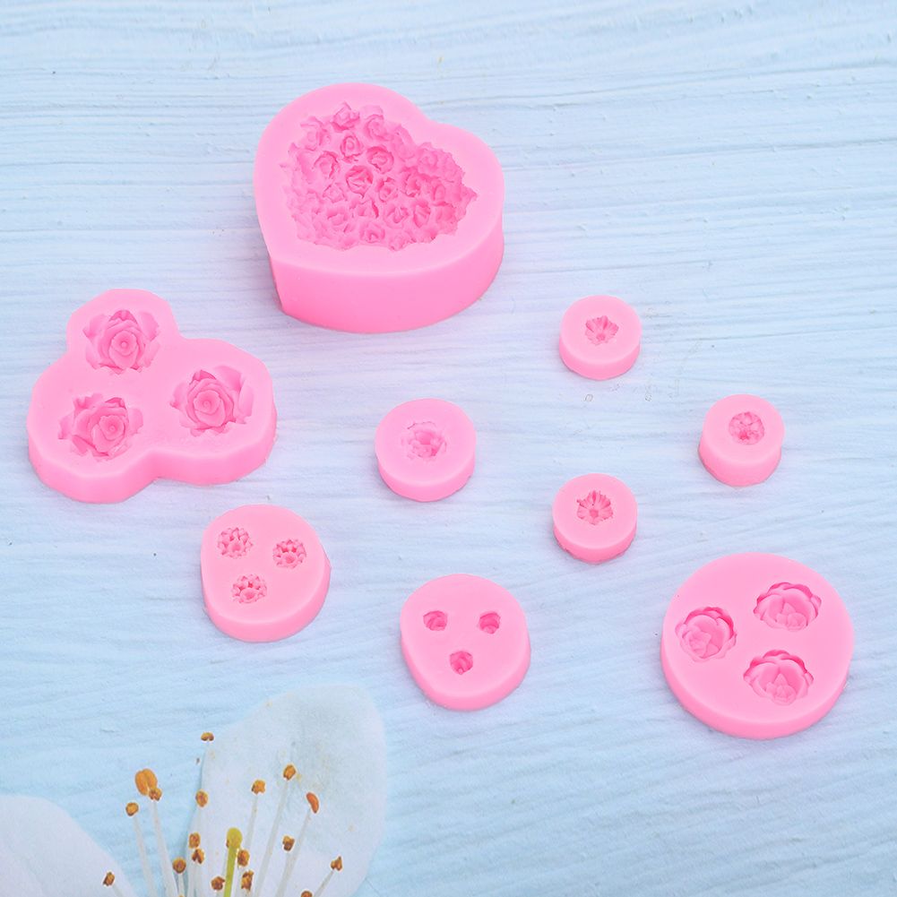 9Pcs Unique Heart Rose Shape Silicone Baking Chocolate Cake Mold DIY Baking view 5