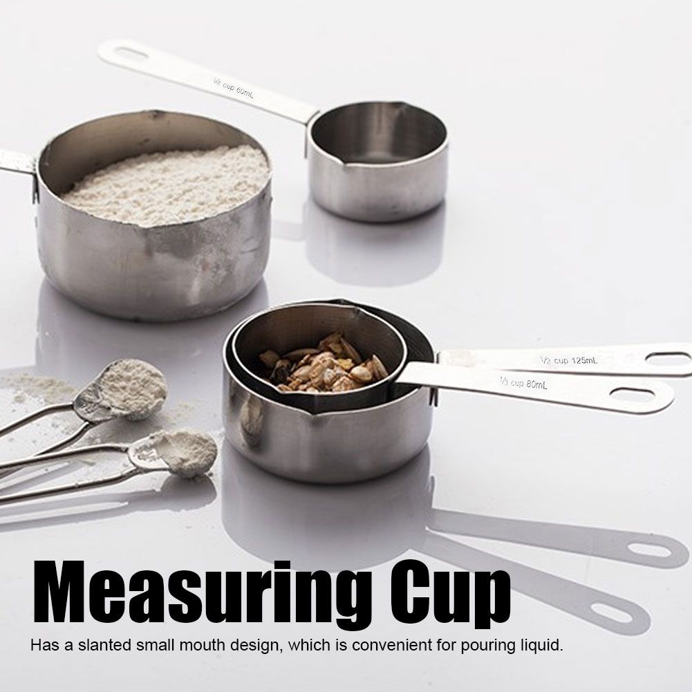 4Pcs/set Stainless Steel Measuring Cups Spoons Tableware Kitchen Baking Tools view 8