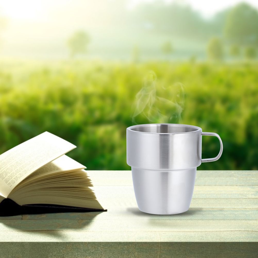 Household 304 Stainless Steel Double Layer Coffee Cup Mug with Handle for