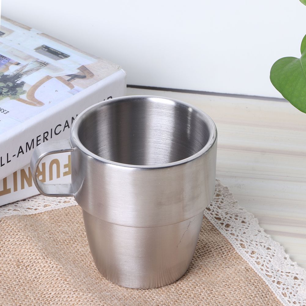 Household 304 Stainless Steel Double Layer Coffee Cup Mug with Handle for view 4