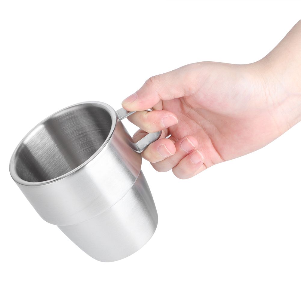 Household 304 Stainless Steel Double Layer Coffee Cup Mug with Handle for view 5