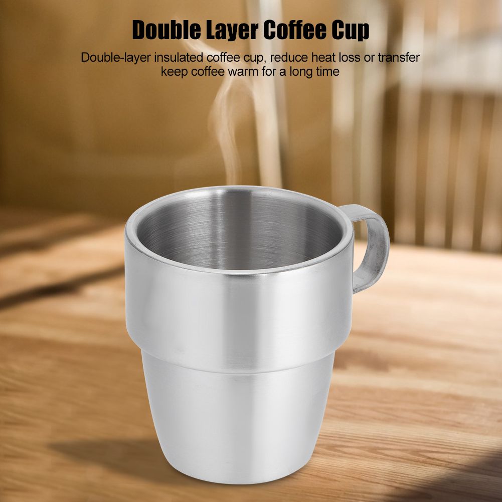 Household 304 Stainless Steel Double Layer Coffee Cup Mug with Handle for view 7