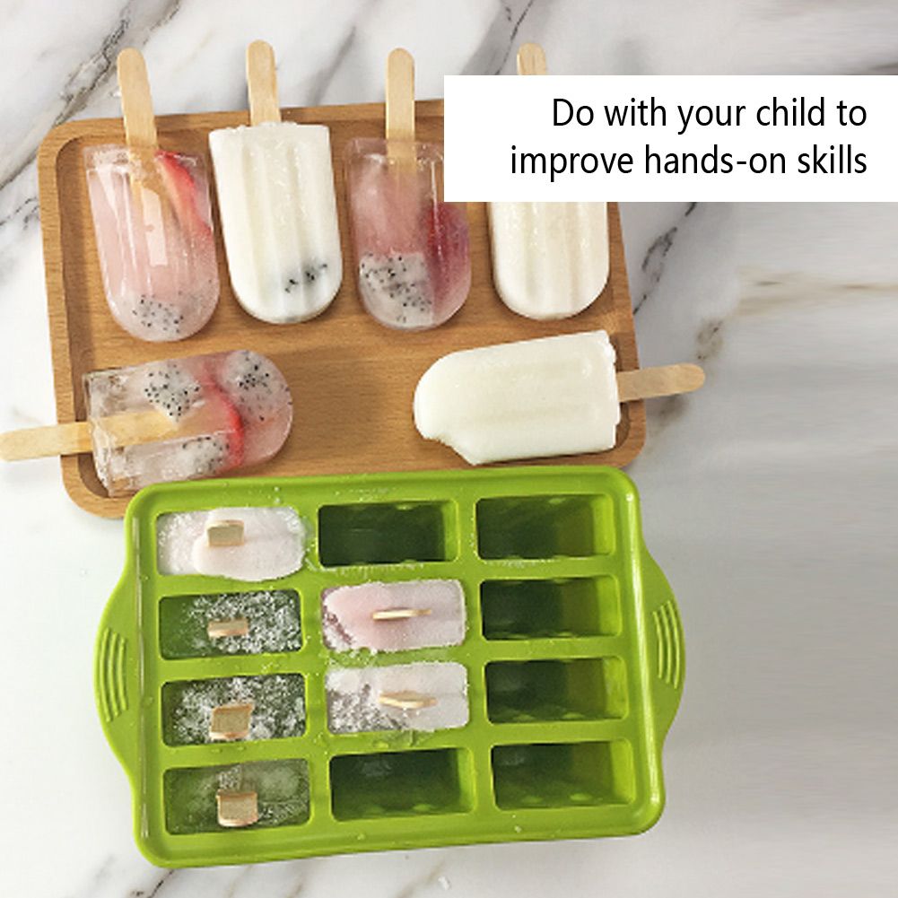 12-Grids Food Grade Silicone Ice Cream Mold Maker Making Tool with Cover and view 9