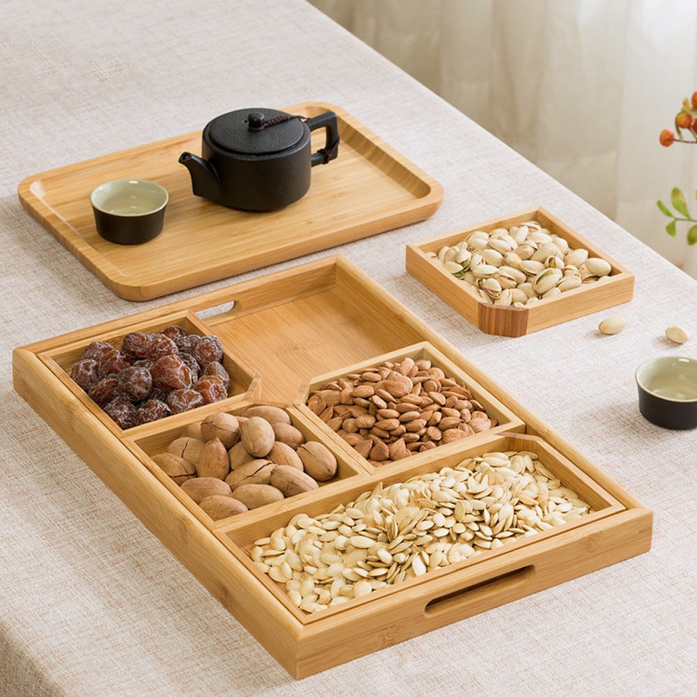 Household Bamboo Fruit Dessert Food Serving Plate Holder Multi Function Tea