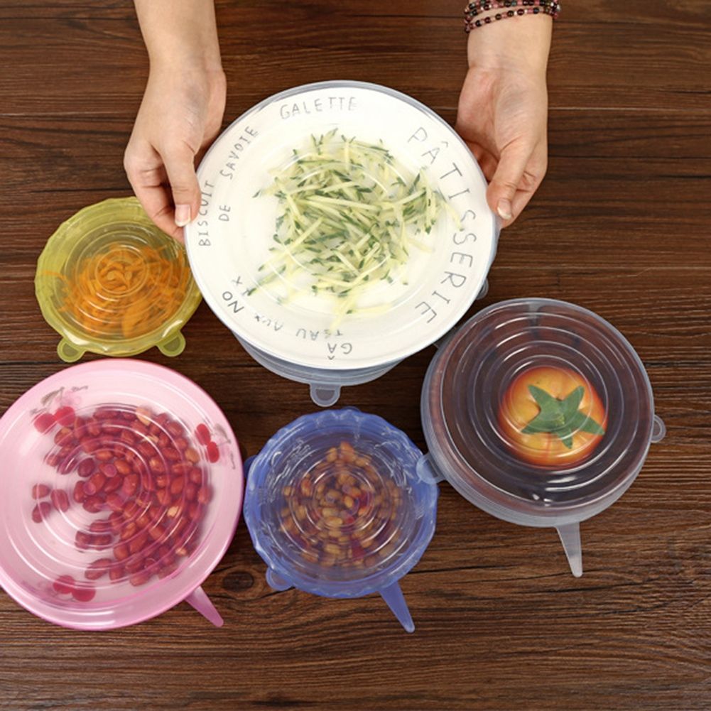 6Pcs/Set Kitchen Silicone Reusable Food Fruit Storage Preservation Stretch view 3