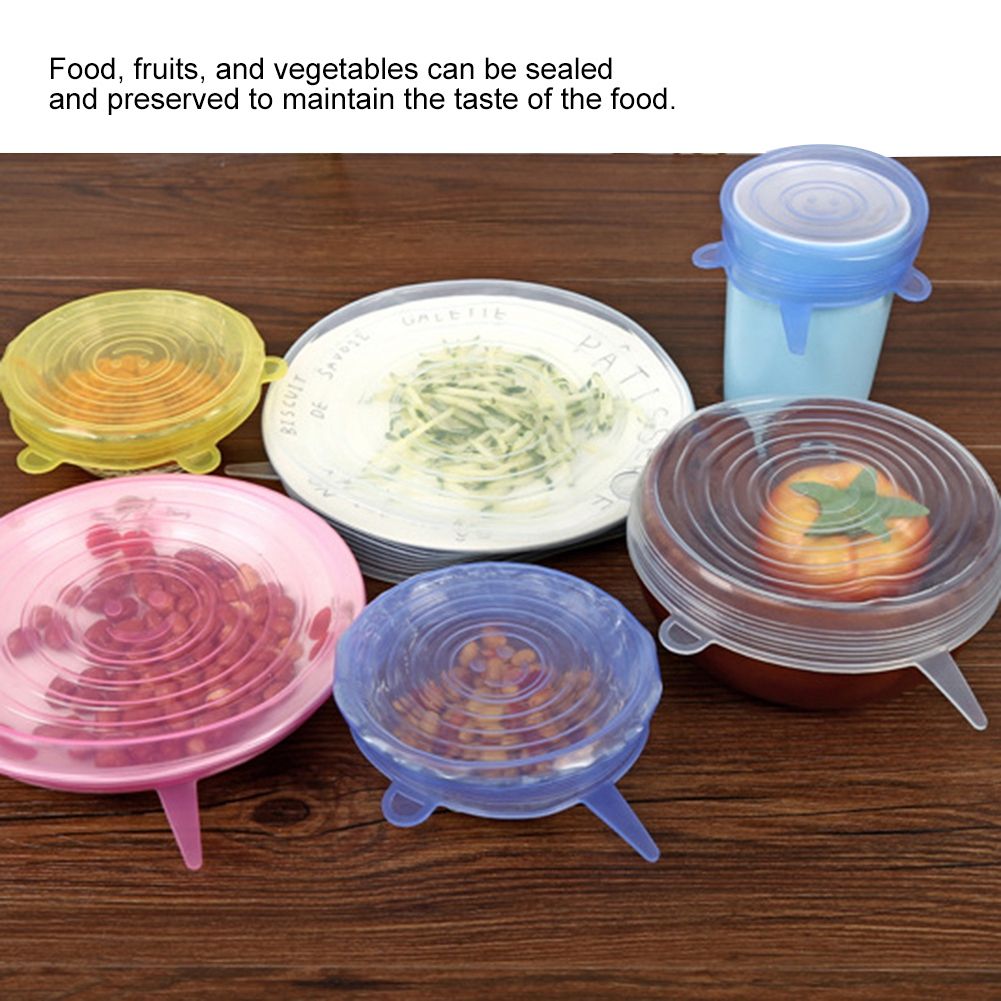 6Pcs/Set Kitchen Silicone Reusable Food Fruit Storage Preservation Stretch view 8