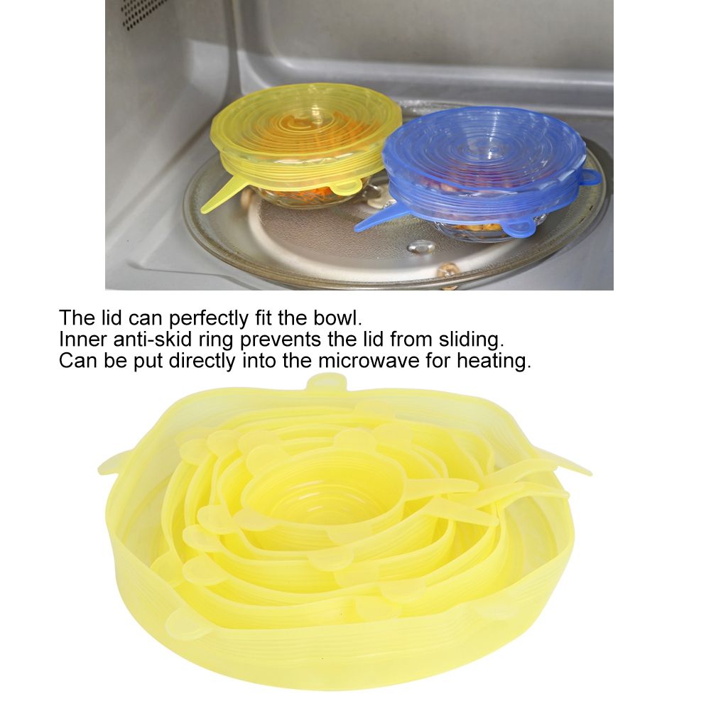6Pcs/Set Kitchen Silicone Reusable Food Fruit Storage Preservation Stretch view 9