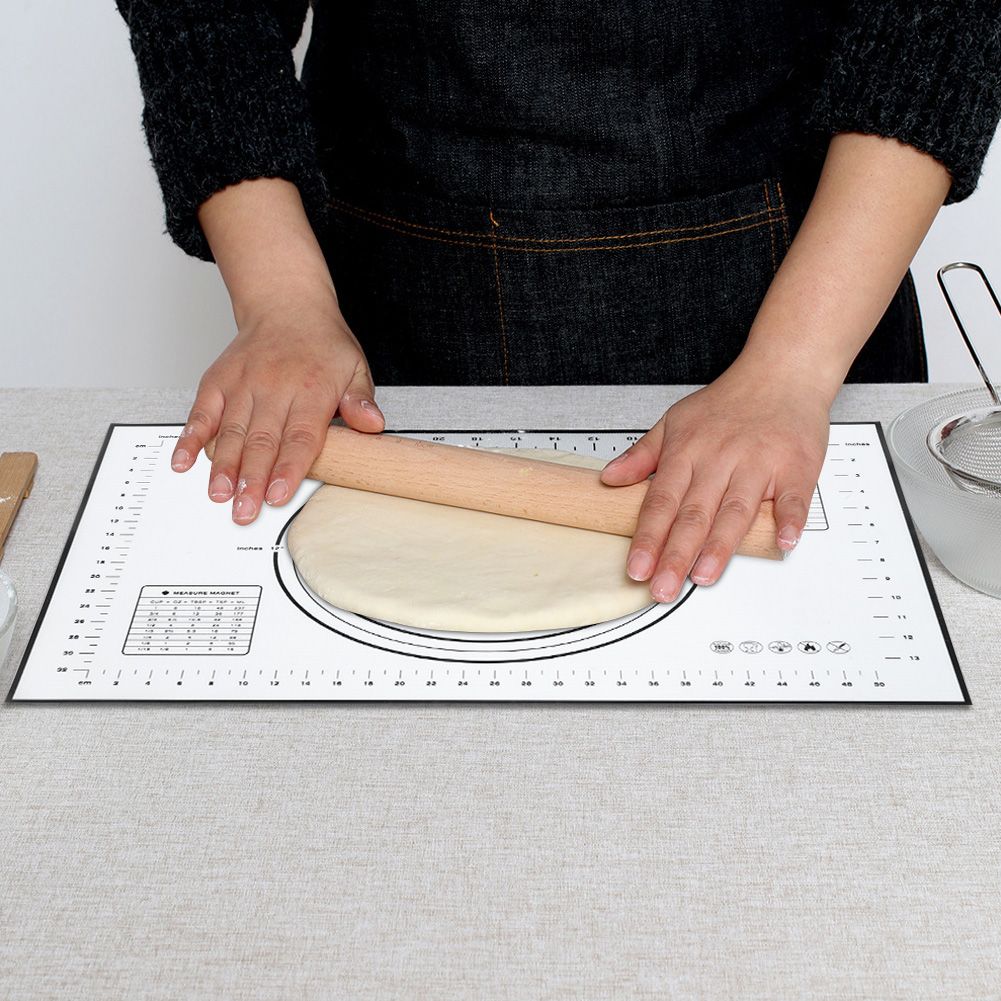 60x40cm Black Silicone Rolling Kneading Dough Mat with Scales Kitchen Baking Tools