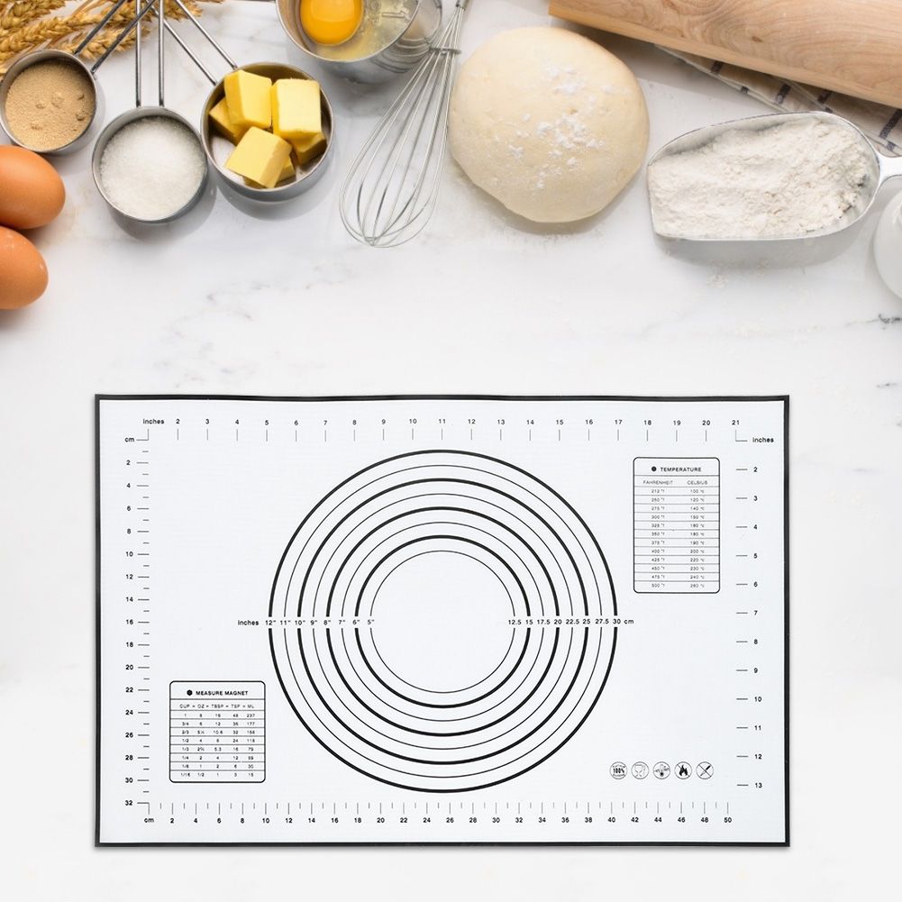 60x40cm Black Silicone Rolling Kneading Dough Mat with Scales Kitchen Baking Tools view 3