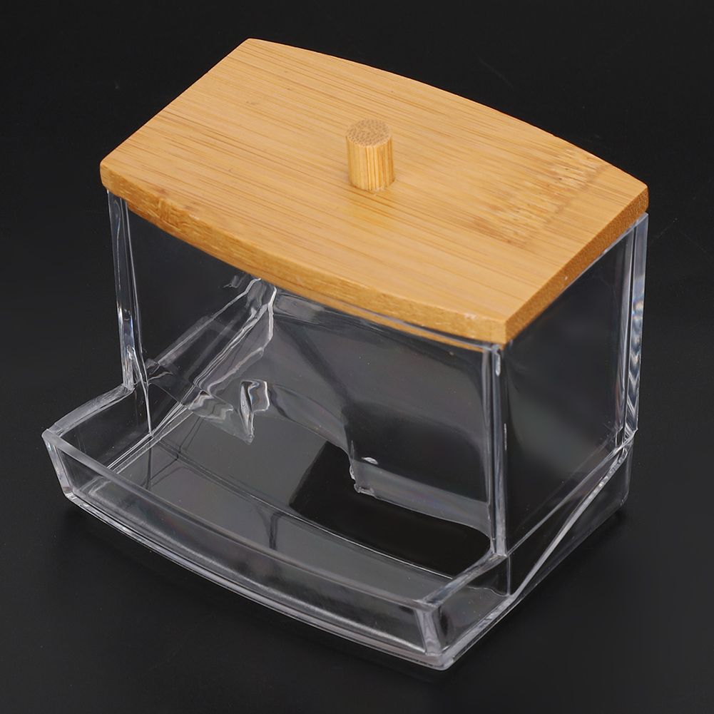 Transparent Seasoning Jar Bamboo Cover Cotton Swab Toothpick Storage Box view 3