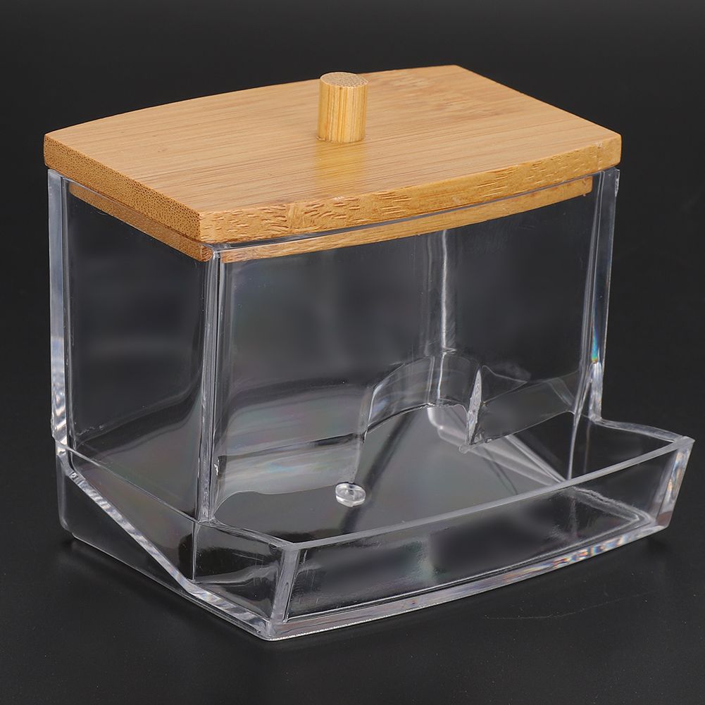 Transparent Seasoning Jar Bamboo Cover Cotton Swab Toothpick Storage Box view 4