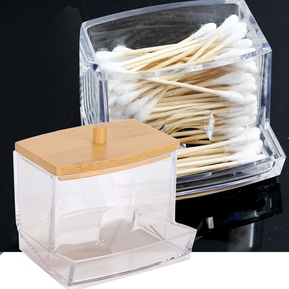 Transparent Seasoning Jar Bamboo Cover Cotton Swab Toothpick Storage Box view 5