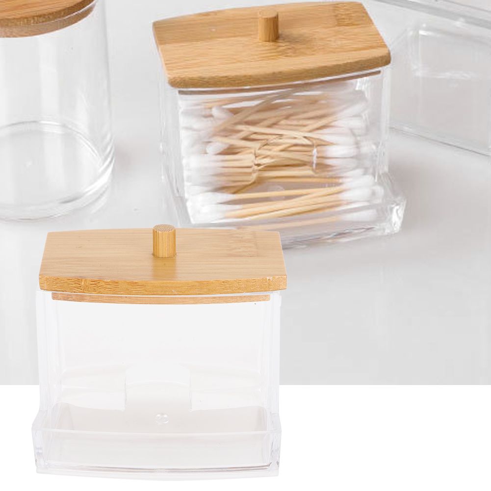 Transparent Seasoning Jar Bamboo Cover Cotton Swab Toothpick Storage Box view 6