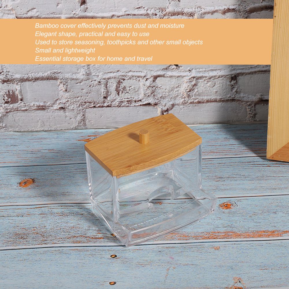 Transparent Seasoning Jar Bamboo Cover Cotton Swab Toothpick Storage Box view 7