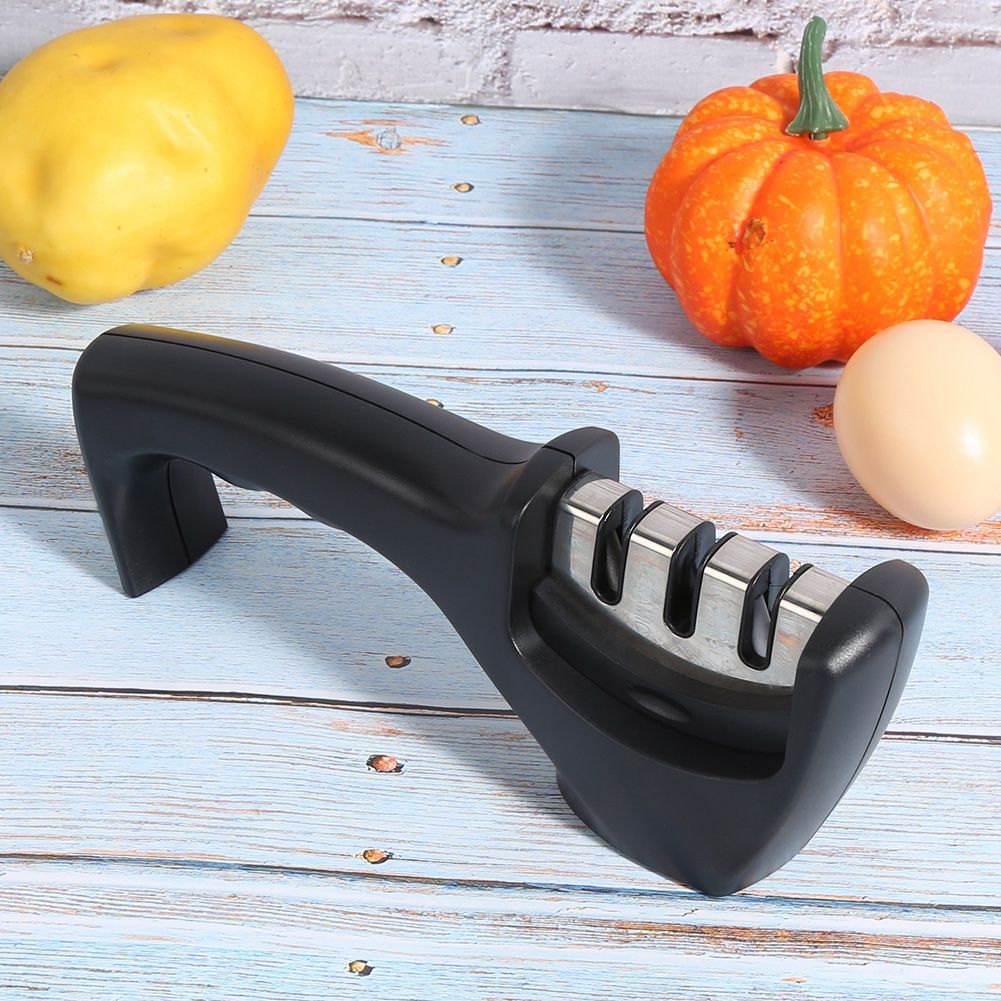 Black Thicken 3 Stage Manual Cutting Knife Sharpener Kitchen Grinding