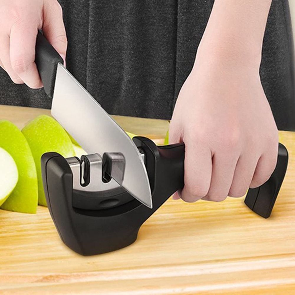 Black Thicken 3 Stage Manual Cutting Knife Sharpener Kitchen Grinding view 4