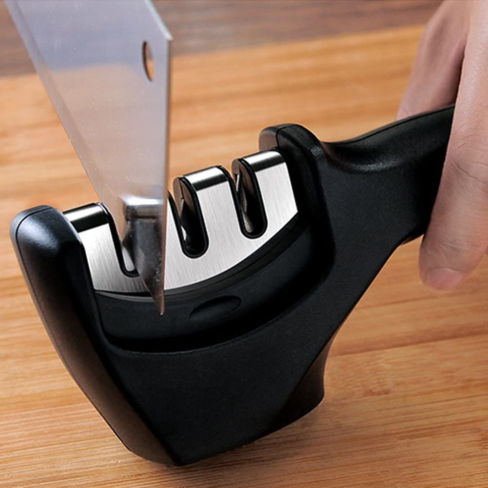 Black Thicken 3 Stage Manual Cutting Knife Sharpener Kitchen Grinding view 7