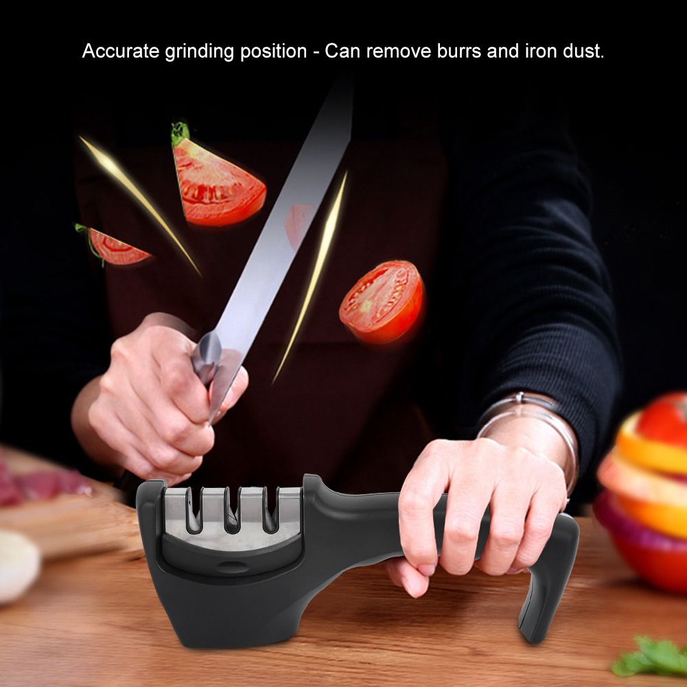 Black Thicken 3 Stage Manual Cutting Knife Sharpener Kitchen Grinding view 9