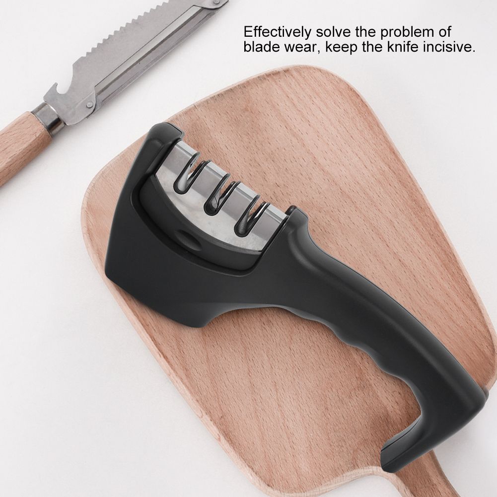 Black Thicken 3 Stage Manual Cutting Knife Sharpener Kitchen Grinding view 10