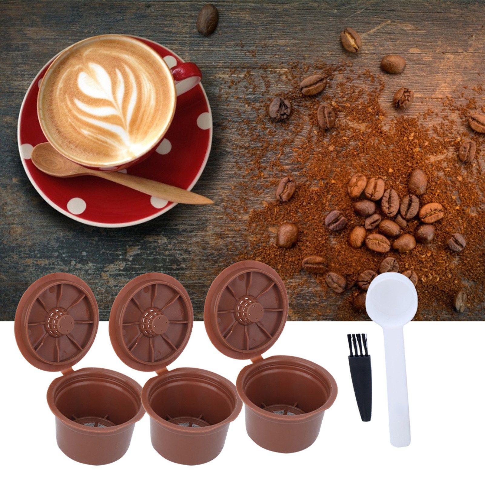 Reusable Refillable Coffee Capsule Filter Cup Brush Spoon Kit Accessory for view 12