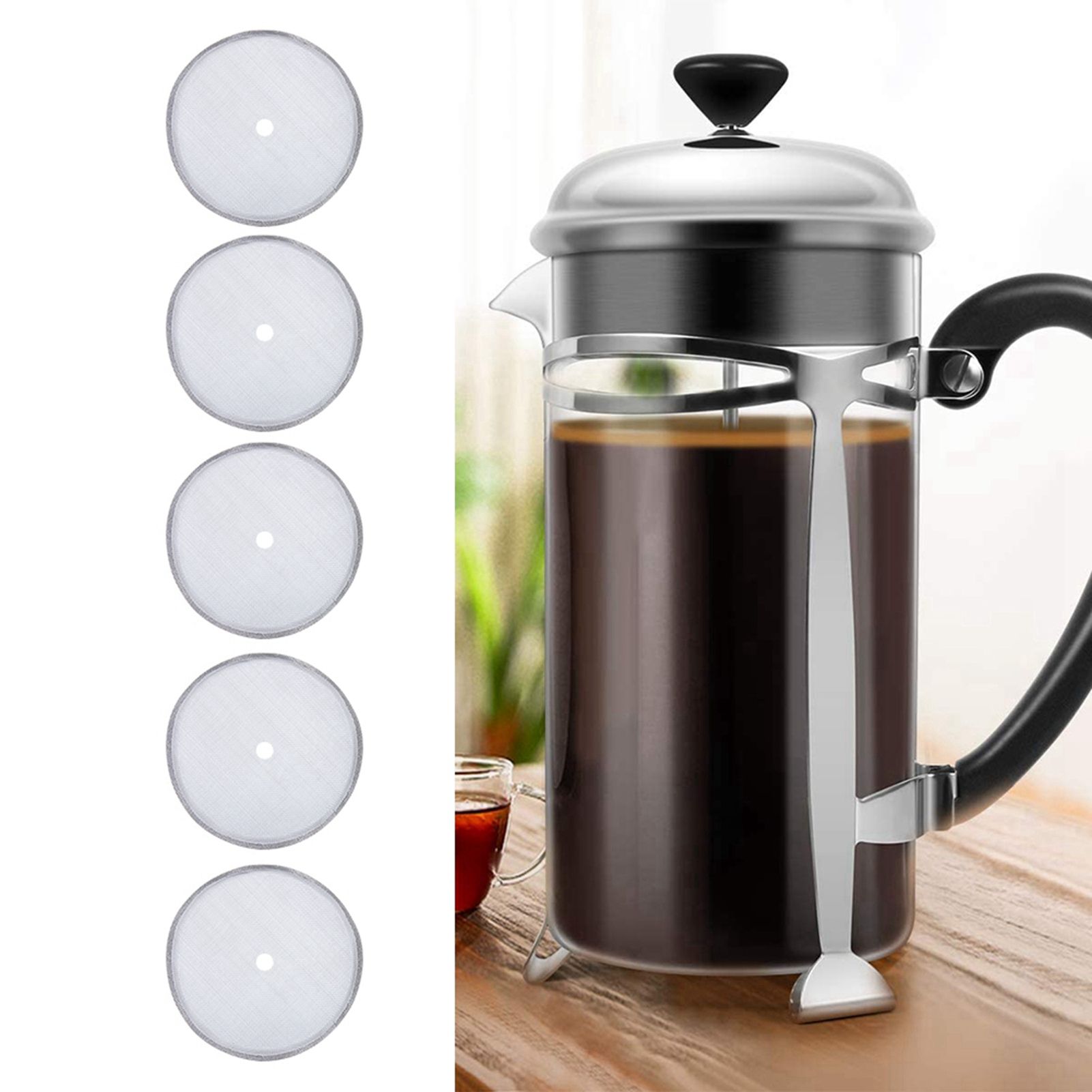 5Pcs Stainless Steel Coffee Filter for 600ml French Press Coffee Pot Mesh view 8