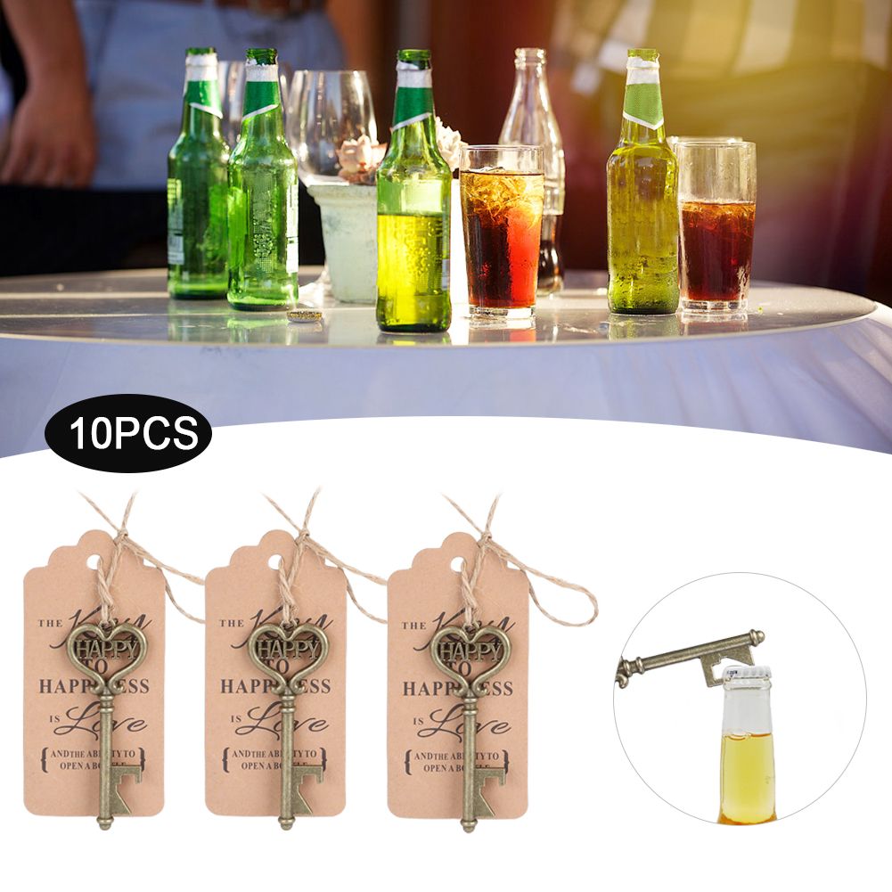 10pcs Vintage Key Bottle Opener with Tag Card for Guest Gift Birthdays Wedding