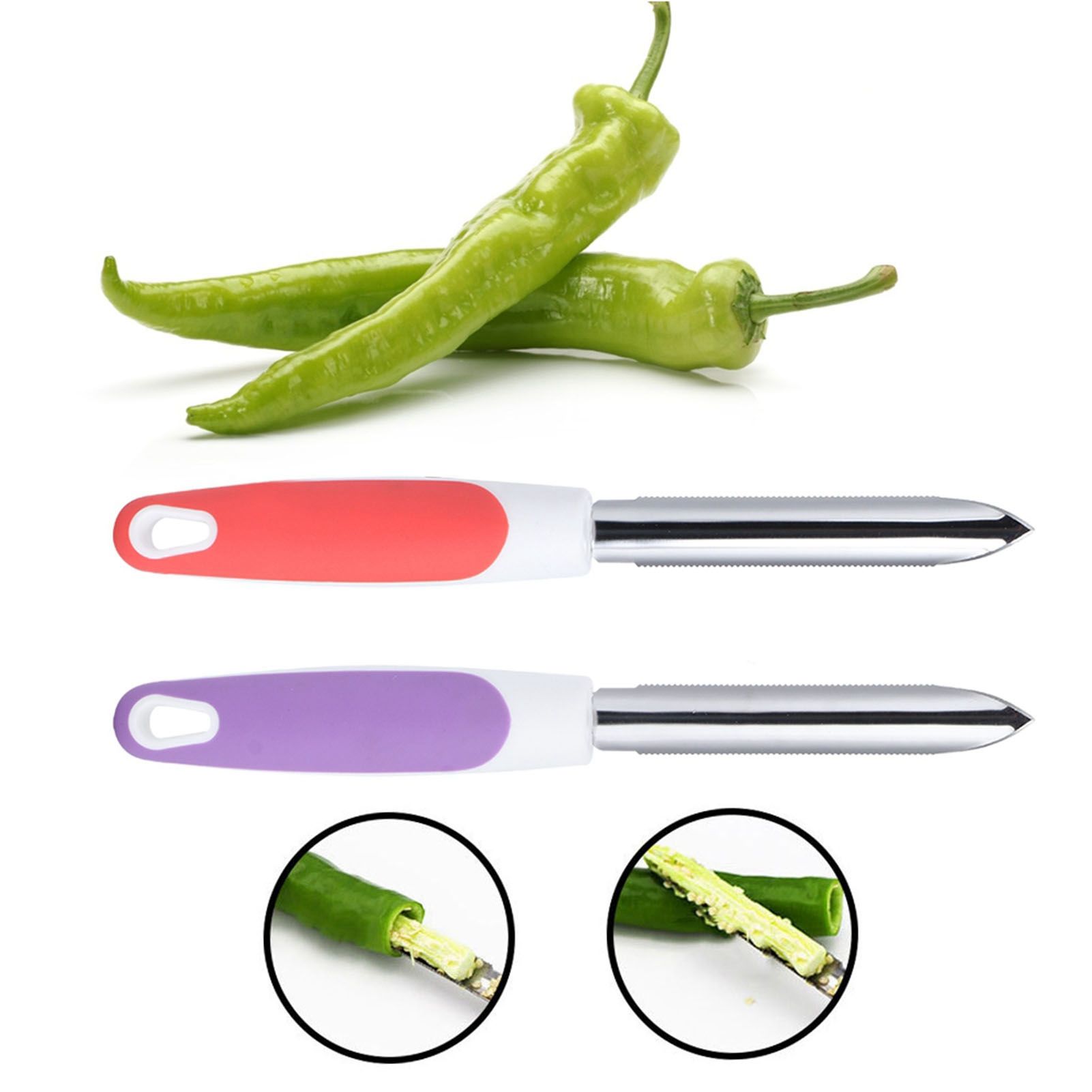 2Pcs Stainless Steel Fruit Pepper Corer Core Remover Tools Kitchen Supplies view 12