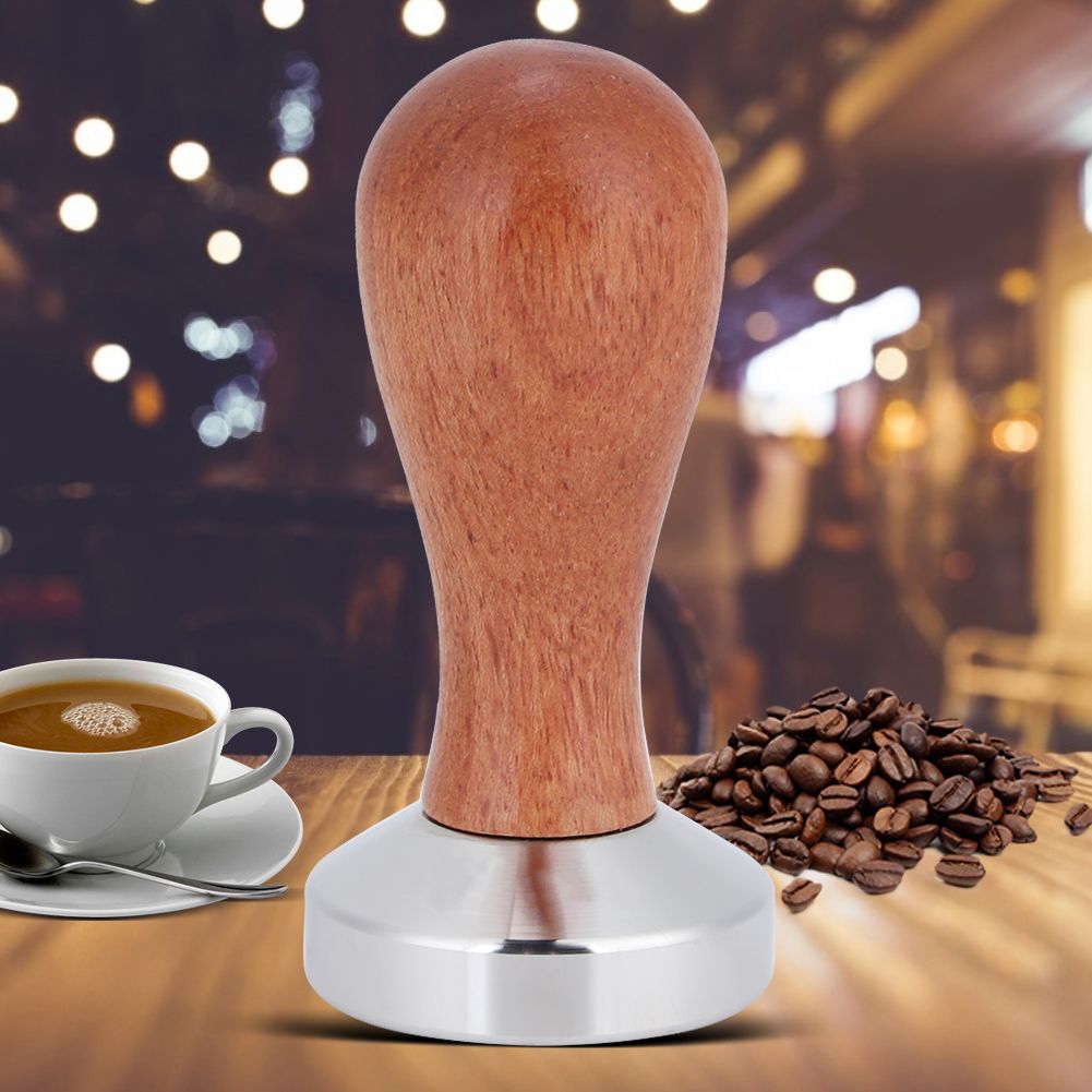 Stainless Steel Manual Coffee Powder Flat Tamper with Wood Handle Kitchen
