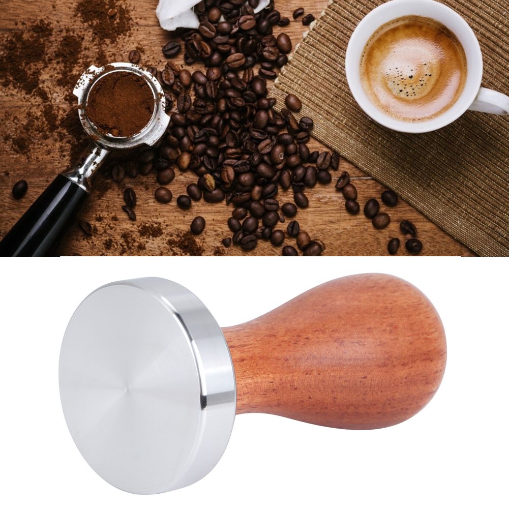 Stainless Steel Manual Coffee Powder Flat Tamper with Wood Handle Kitchen view 5