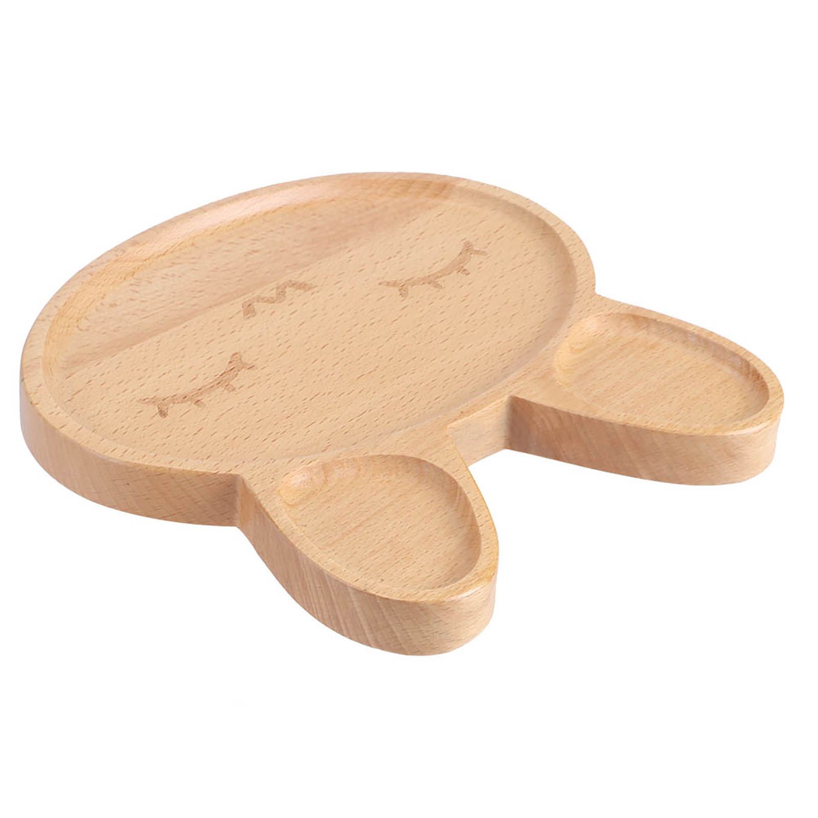 Cute Animal Wooden Plate Divided Dish Bowl Snack Food Serving Tray for Kid view 3