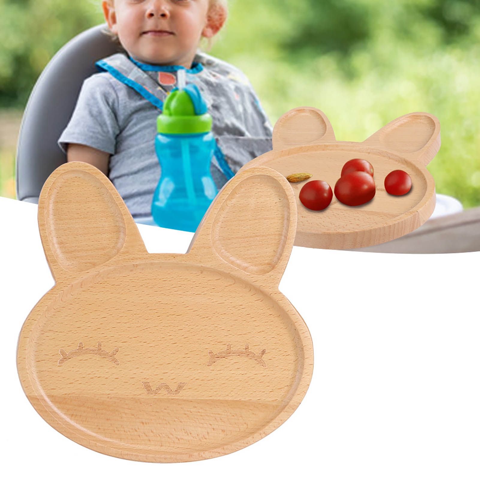Cute Animal Wooden Plate Divided Dish Bowl Snack Food Serving Tray for Kid view 9