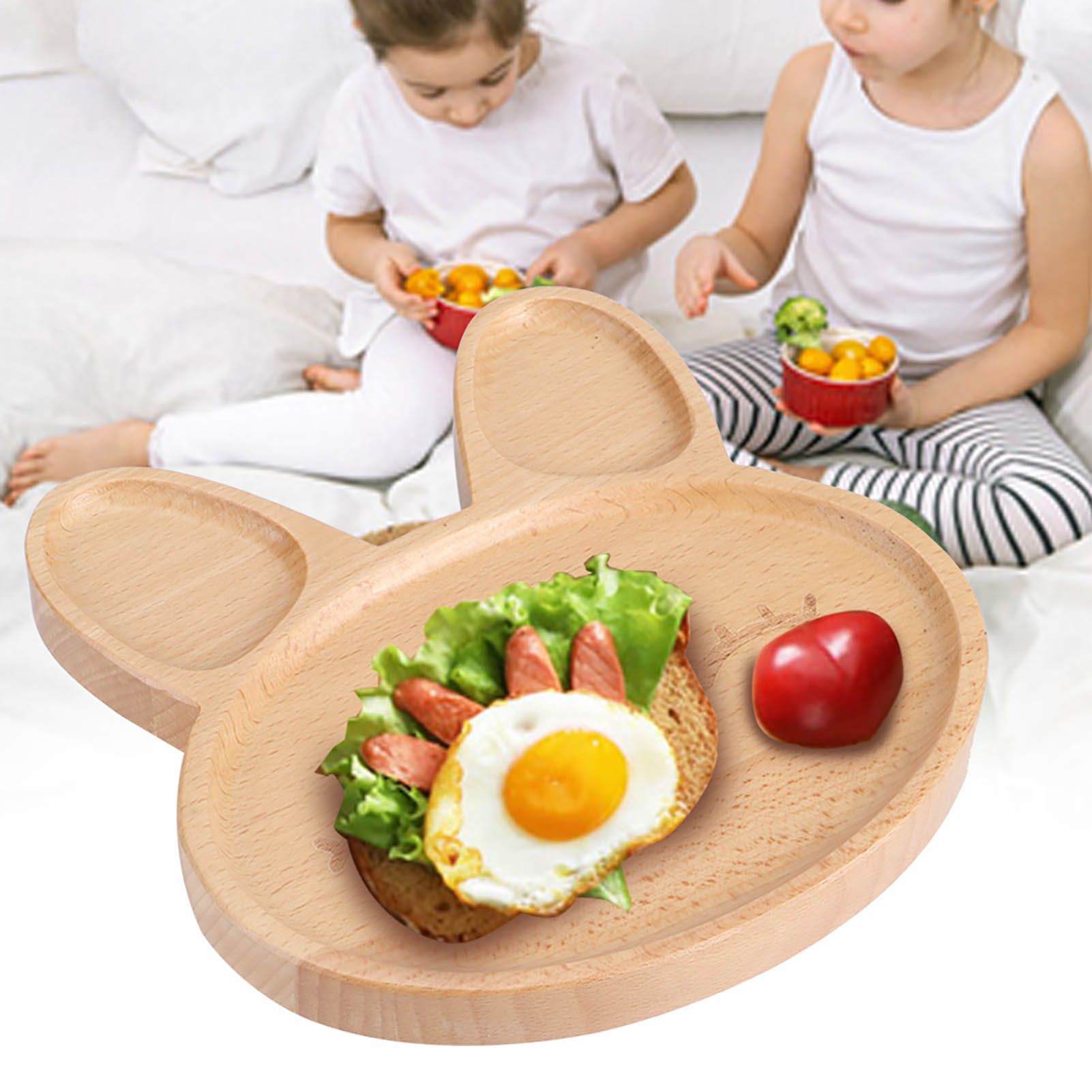 Cute Animal Wooden Plate Divided Dish Bowl Snack Food Serving Tray for Kid view 10