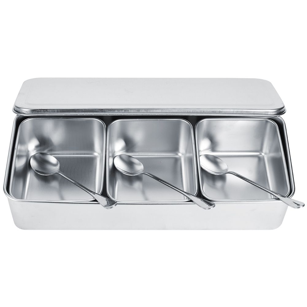 Household 3‑Grid Stainless Steel Seasoning Box Jar Spice Container Set with view 2