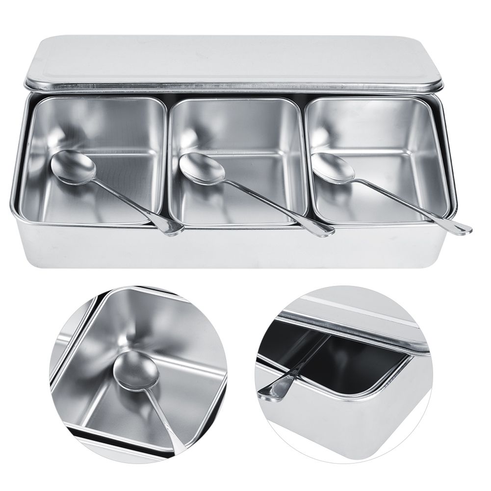 Household 3‑Grid Stainless Steel Seasoning Box Jar Spice Container Set with view 4