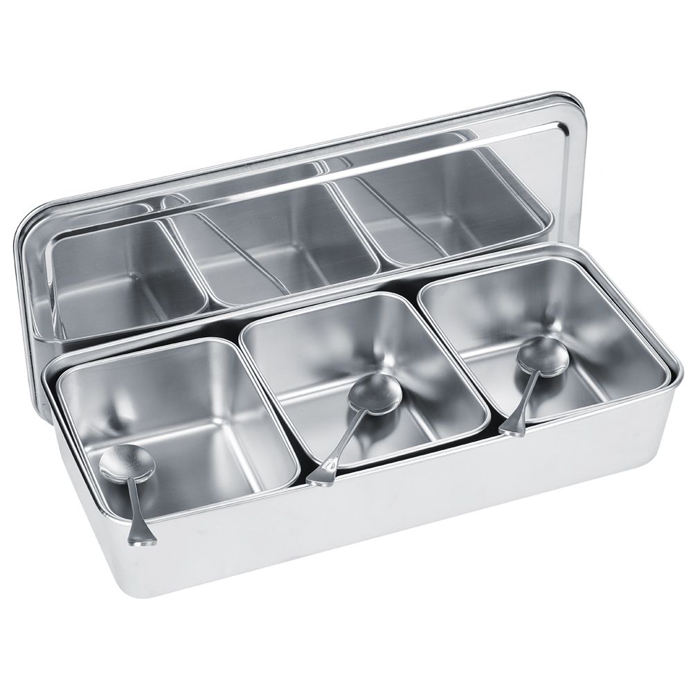 Household 3‑Grid Stainless Steel Seasoning Box Jar Spice Container Set with view 5