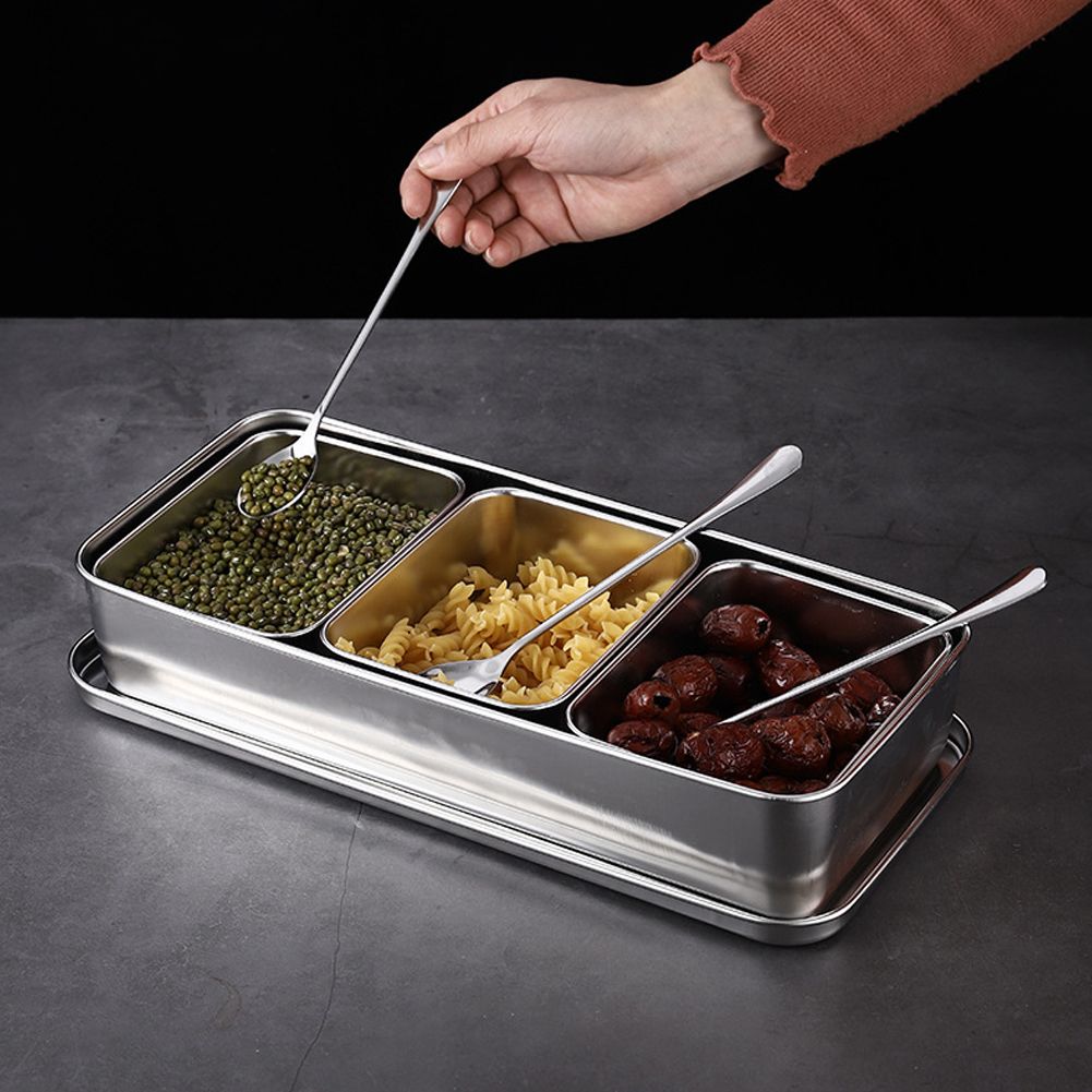 Household 3‑Grid Stainless Steel Seasoning Box Jar Spice Container Set with view 6