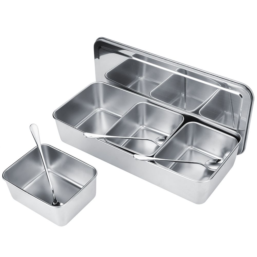 Household 3‑Grid Stainless Steel Seasoning Box Jar Spice Container Set with view 7