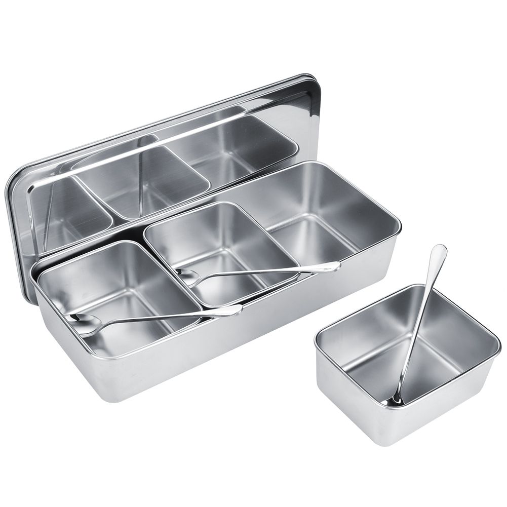 Household 3‑Grid Stainless Steel Seasoning Box Jar Spice Container Set with view 9