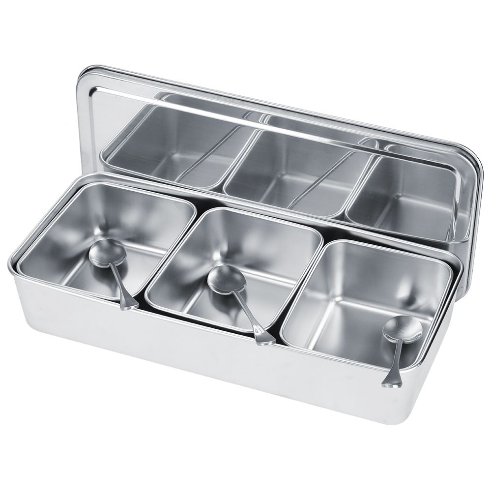 Household 3‑Grid Stainless Steel Seasoning Box Jar Spice Container Set with view 10