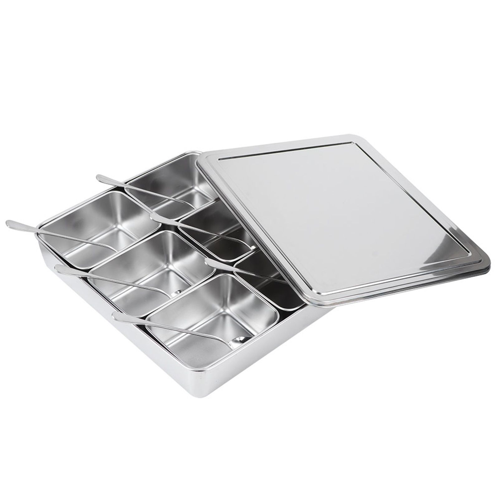 6‑Grid Stainless Steel Seasoning Box Jar Storage Container Set with Spoons view 7