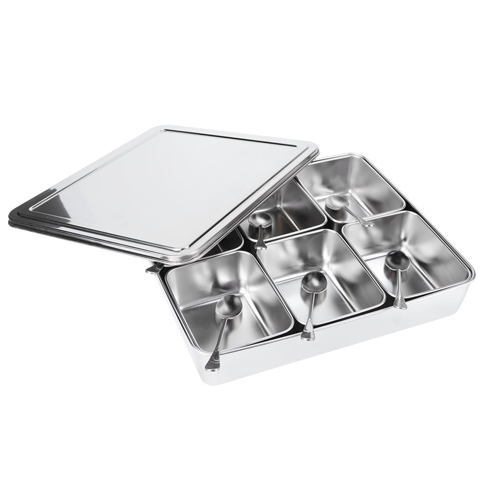 6‑Grid Stainless Steel Seasoning Box Jar Storage Container Set with Spoons view 8
