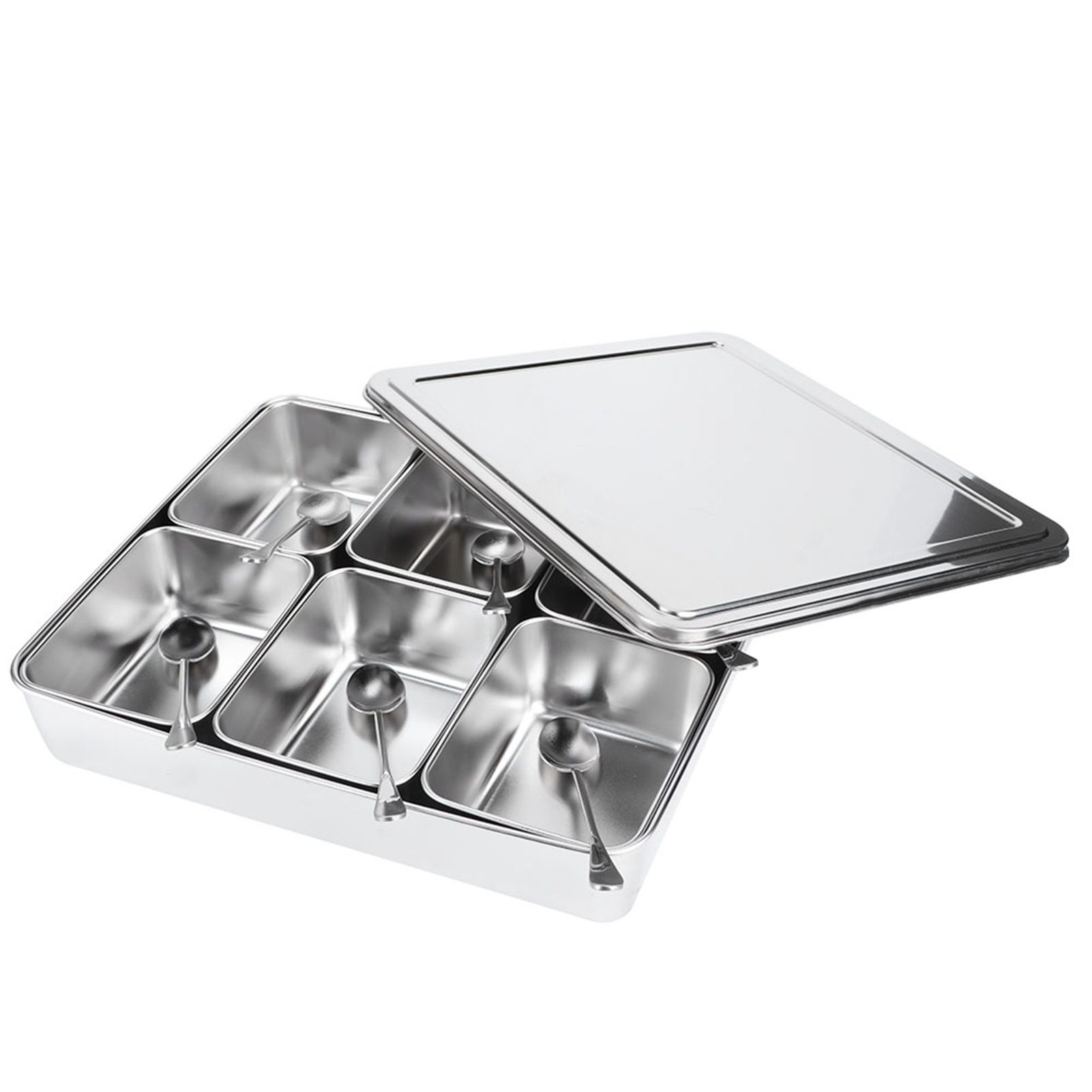 6‑Grid Stainless Steel Seasoning Box Jar Storage Container Set with Spoons view 9