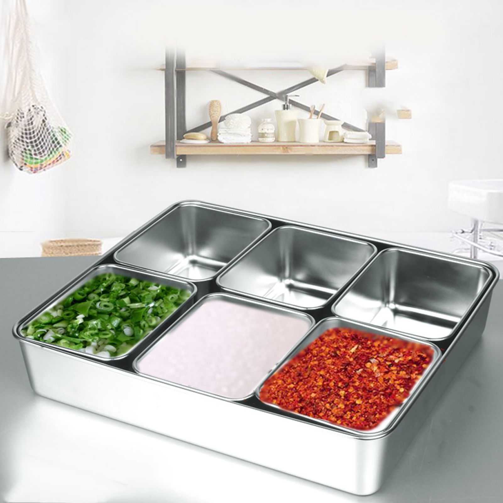 6‑Grid Stainless Steel Seasoning Box Jar Storage Container Set with Spoons view 12