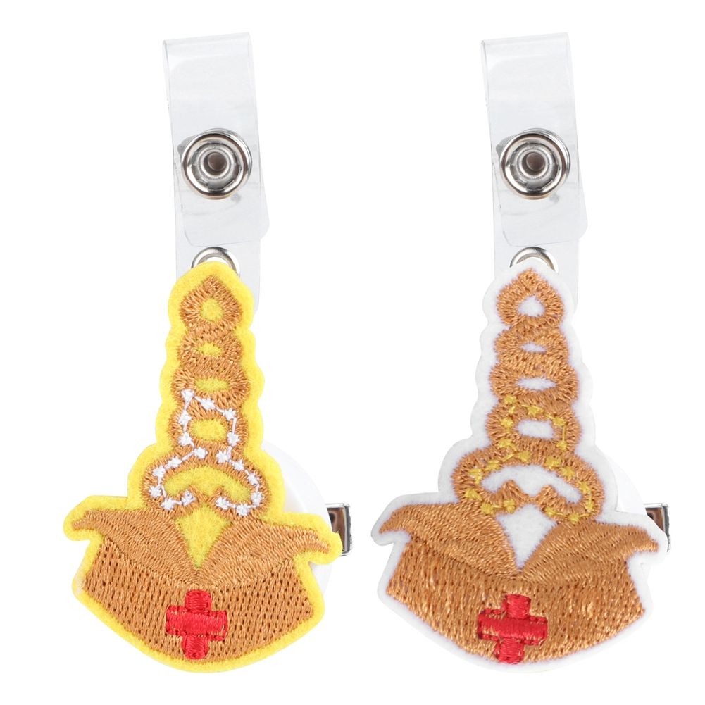 2Pcs Embroidery Lovely Cartoon Nurse Badge Clip Work Card Holder Badge Reel view 2