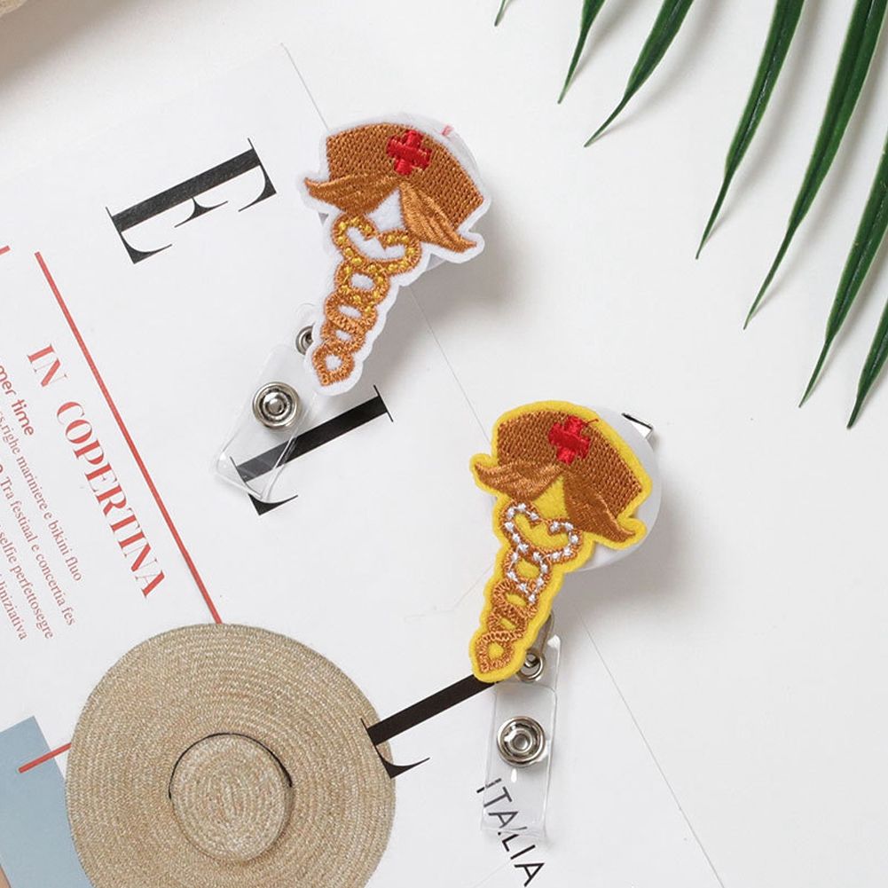 2Pcs Embroidery Lovely Cartoon Nurse Badge Clip Work Card Holder Badge Reel view 3