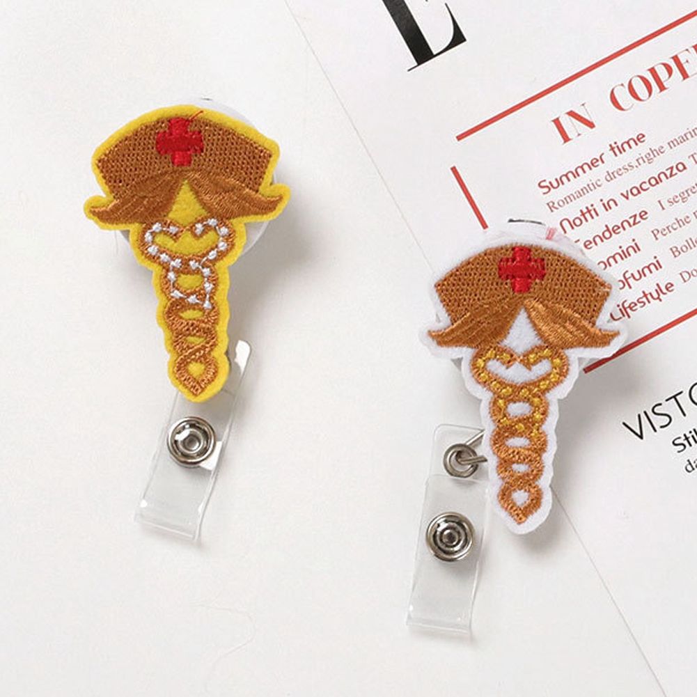 2Pcs Embroidery Lovely Cartoon Nurse Badge Clip Work Card Holder Badge Reel view 4