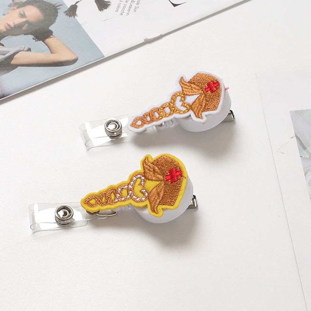 2Pcs Embroidery Lovely Cartoon Nurse Badge Clip Work Card Holder Badge Reel view 5