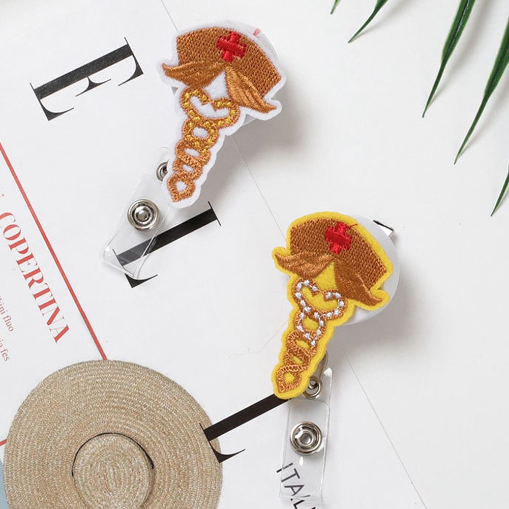 2Pcs Embroidery Lovely Cartoon Nurse Badge Clip Work Card Holder Badge Reel view 6