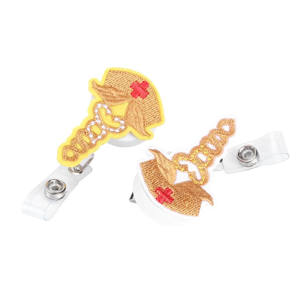2Pcs Embroidery Lovely Cartoon Nurse Badge Clip Work Card Holder Badge Reel view 7